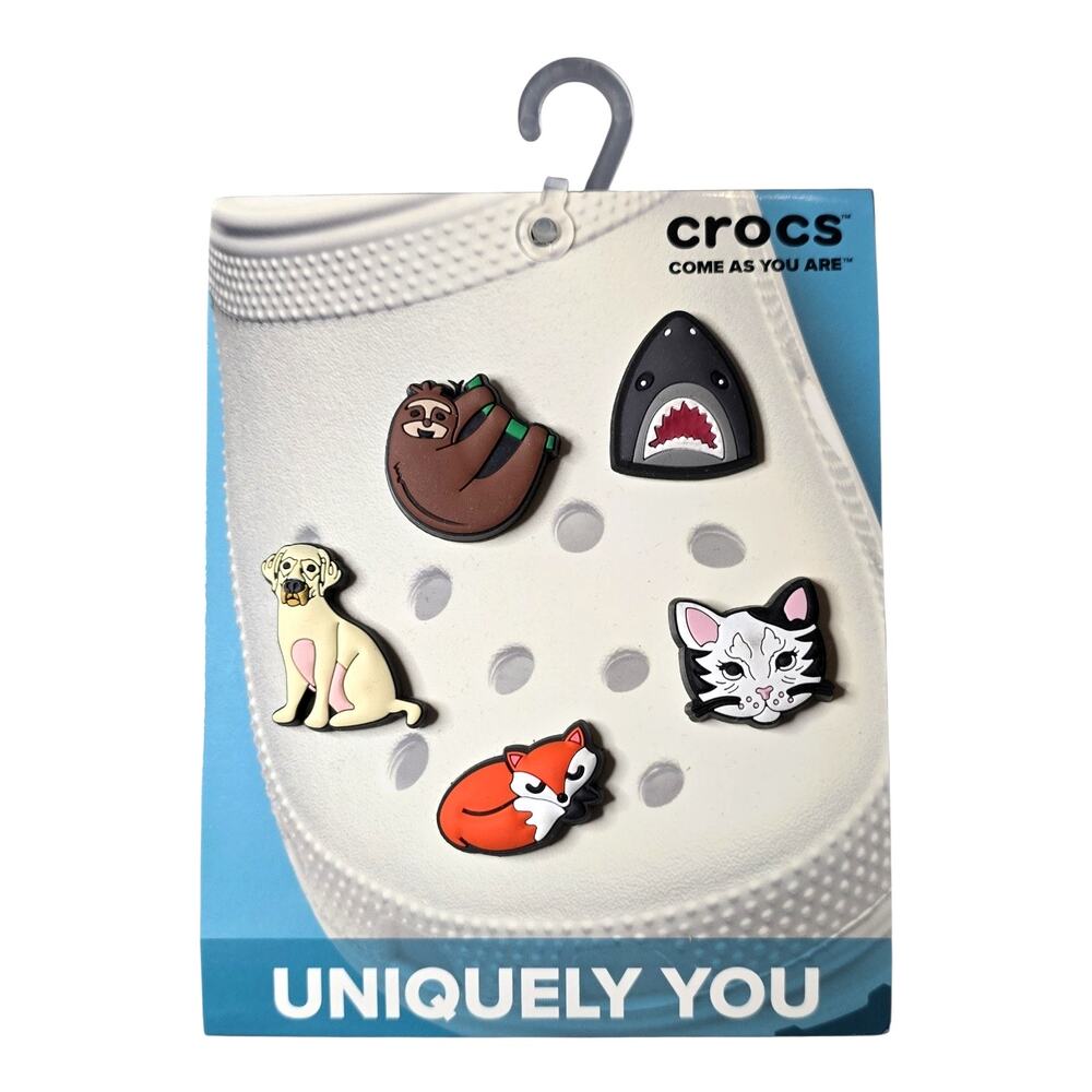 Crocs Jibbitz Animal Lover 5 Pack Dog Cat Fox Shark Sloth Clog Shoe Charms New